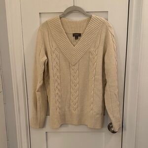 Cozy Cream Cable Knit V-Neck Sweater